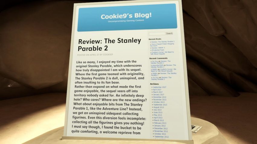 Stanley Parable 2에 대한 나쁜 리뷰의 스크린샷